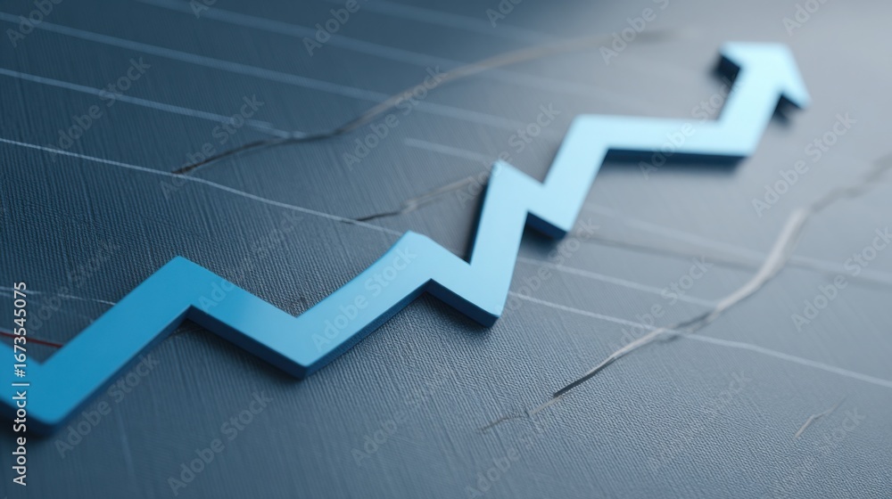 Obraz premium A simple blue arrow on a black background indicating direction and growth in financial trends and economic analysis