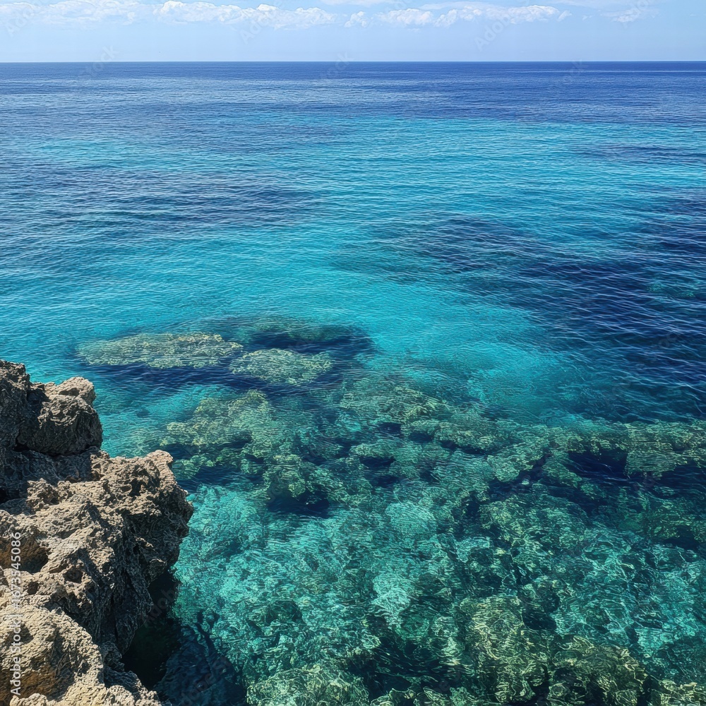 Obraz premium Rocky coastline with clear blue water