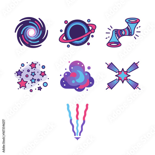 Vibrant cosmic illustrations for creative projects, space themed designs, and modern branding needs
