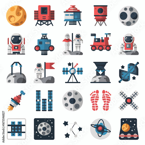 Explore space with these dynamic illustrations of rockets, astronauts, and cosmic elements for design
