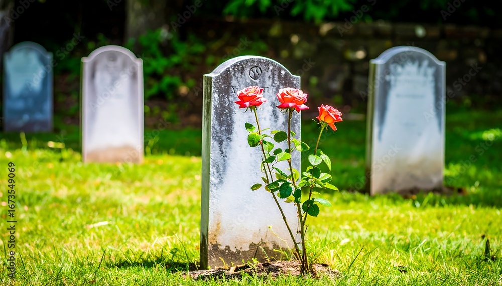 custom made wallpaper toronto digitalCemetery with roses on headstones