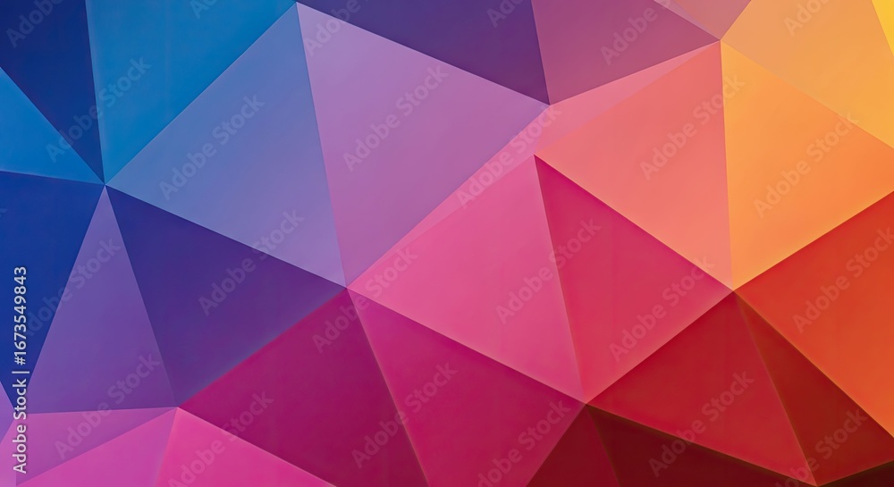 Fototapeta premium Vibrant abstract background with a dynamic mosaic of low poly geometric triangles, creating a modern crystal-like texture with a colorful gradient