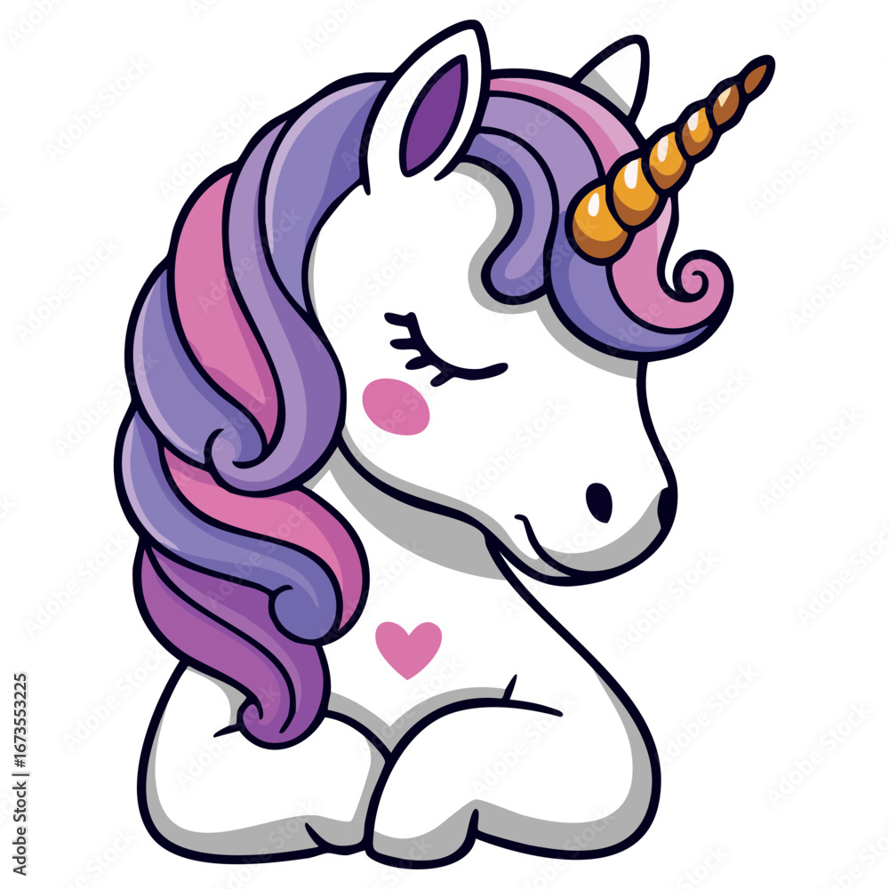 Fototapeta premium Unicorn icon in magical vector style isolated on white background, ideal for fantasy artwork, whimsical illustrations, children themed projects, and magical visuals.
