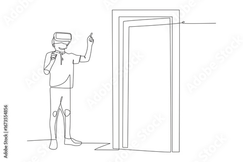 Walking up to the classroom with a science project in tow concept one-line drawing