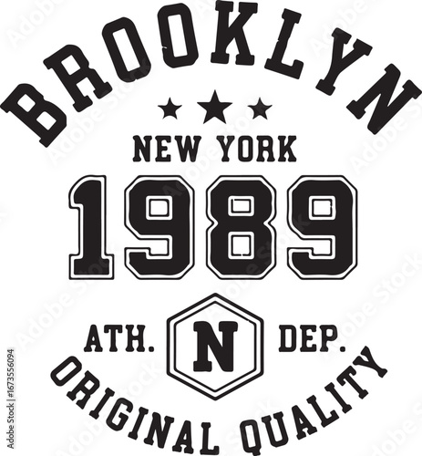 Brooklyn new york 1989 design featuring vintage typography and athletic style, perfect for apparel, posters, and urbanthemed designs