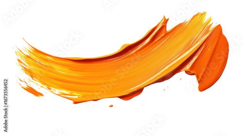 Orange abstract paint stroke isolated on white or transparent background