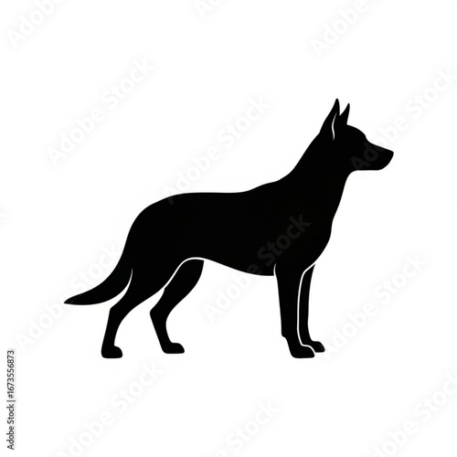 Black silhouette of a german shepherd dog standing profile view