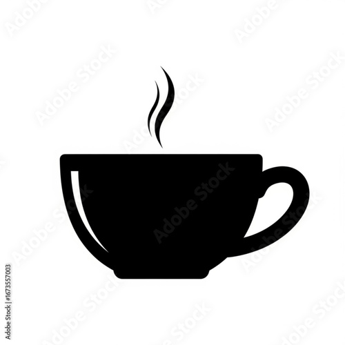 Simple black silhouette of a hot steaming coffee cup