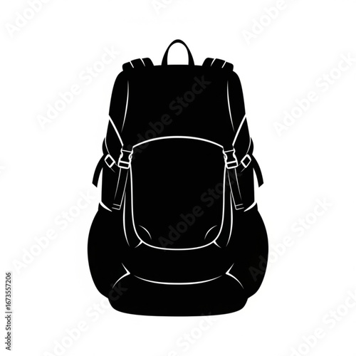 Black silhouette of a hiking backpack on a white background
