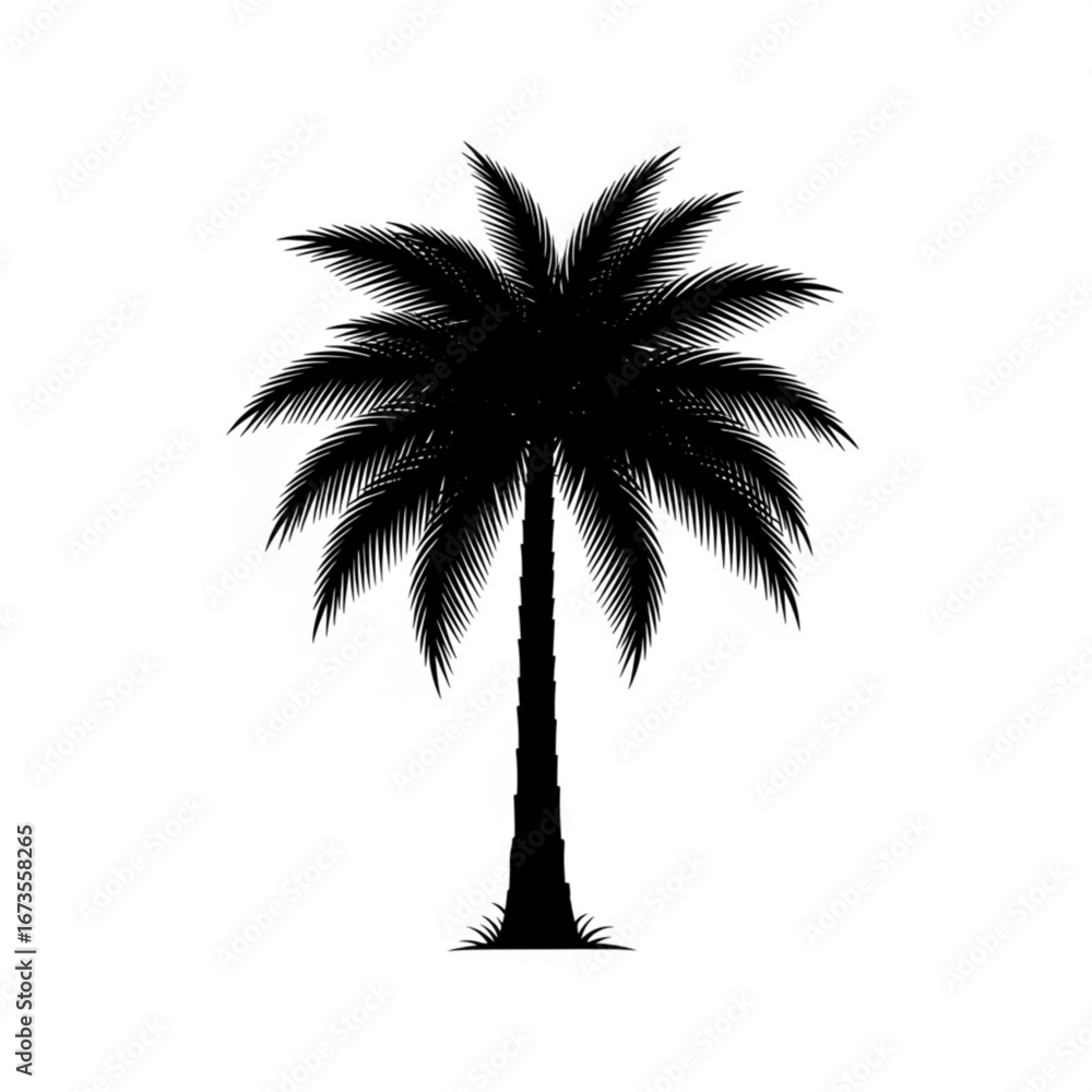 Fototapeta premium Black silhouette of a palm tree on a white background