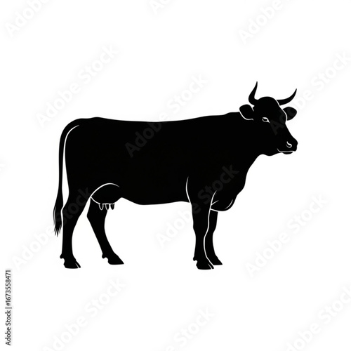 Black silhouette of a dairy cow standing on a white background