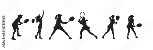  set of woman tennis sihlouette.