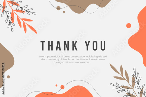 Abstract hand drawn organic shape with editable text wedding thank you card template. Vector illustration