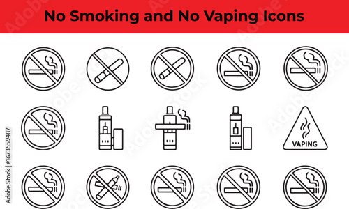 No smoking and no vaping icons a set of vector illustrations depicting cigarette and ecigarette prohibition symbols for health and safety awareness