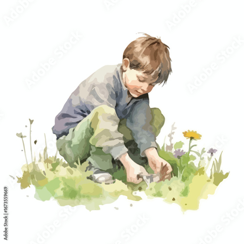 A Child in Nature Exploring the Lush Grass and Flowers