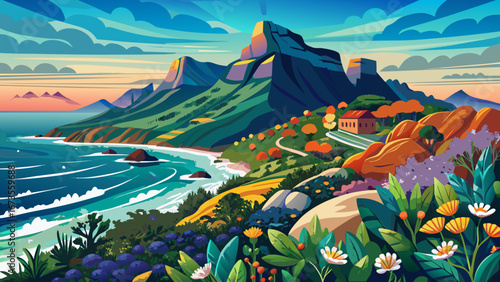 Table Mountain National Park unites sea and stone. Fynbos flowers blanket slopes, cliffs plunge into ocean waves, and panoramic vistas crown Cape Town’s natural jewel.
