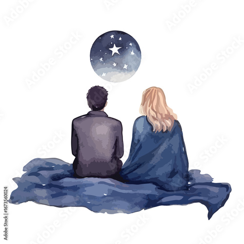 A Romantic Couple Contemplating the Night Sky