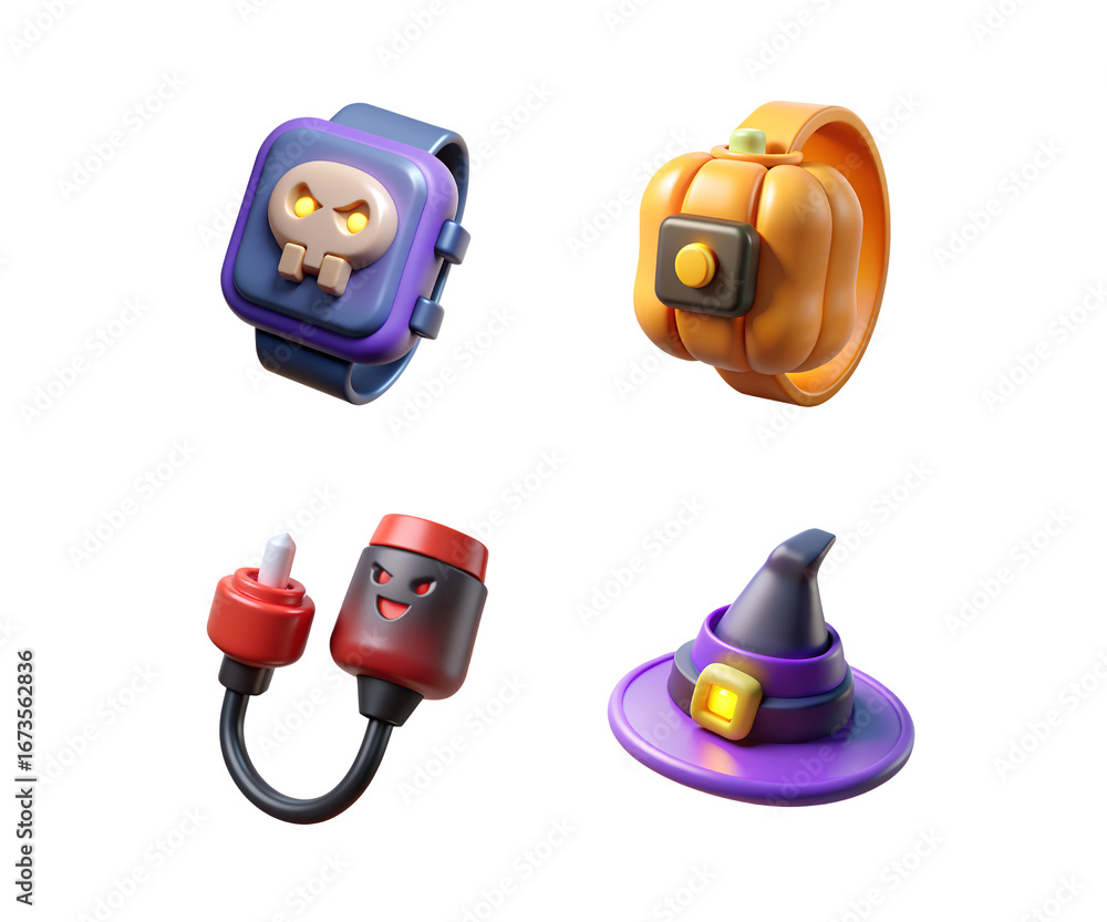 Obraz premium Witch Hat and Magic Potion Halloween 3D Icon Set – Cute 3D Illustration Pack”