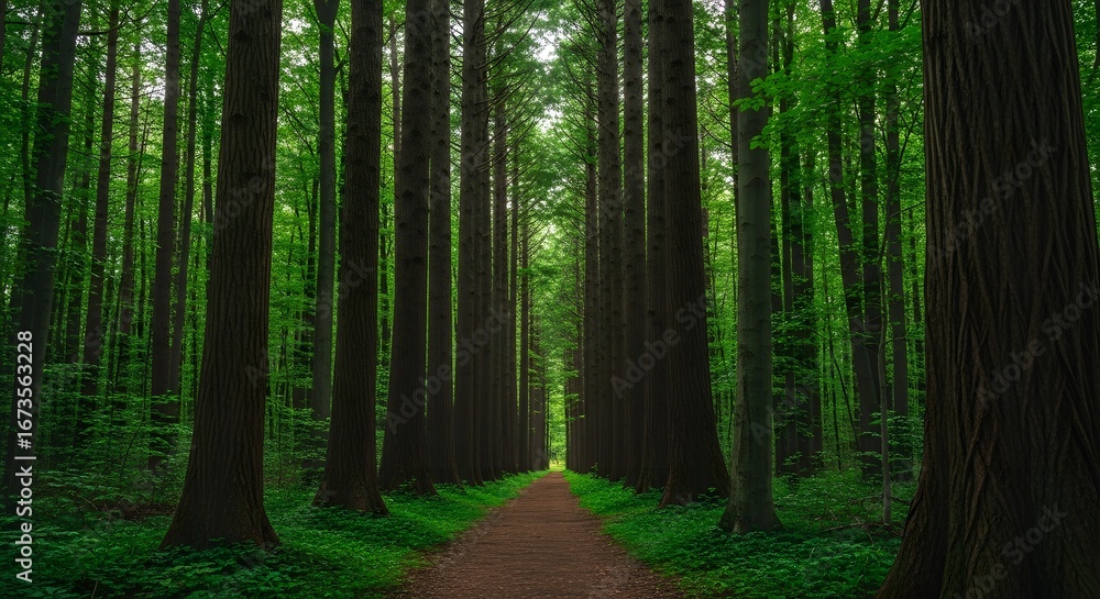 Obraz premium Peaceful Park Path Surrounded by Foliage