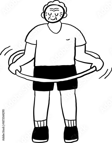 hand drawn cute cartoon character illustration of elderly people exercising.