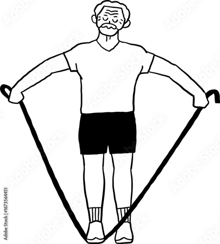 hand drawn cute cartoon character illustration of elderly people exercising.