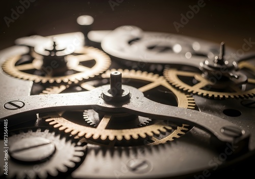 Intricate clockwork gears are meticulously arranged, showcasing the complex mechanism of time