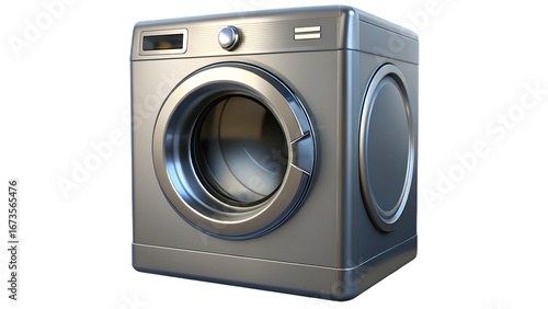 Sleek silver washing machine isolated on transparent background, a modern and efficient appliance for any home laundry room, clean and ready to use