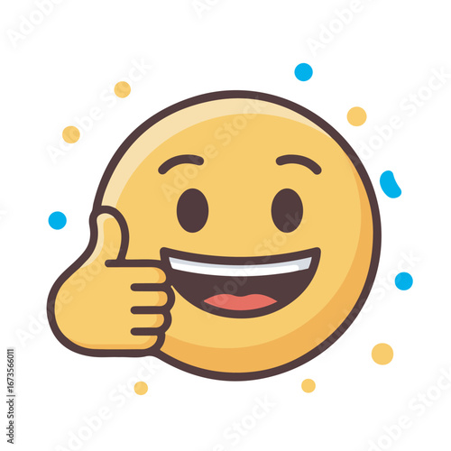 Excited smiley face emoji giving a thumbs up with confetti and sparkles around, representing approval and happiness