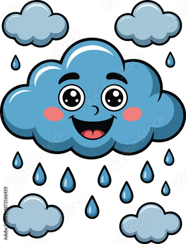 Happy Cloud Raining Blue Raindrops