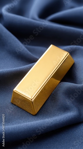 A gold bar placed on a beautiful luxury background, symbolizing wealth, gold accumulation, and the continuously increasing value of gold over time.