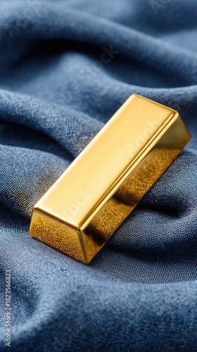 A gold bar placed on a beautiful luxury background, symbolizing wealth, gold accumulation, and the continuously increasing value of gold over time.