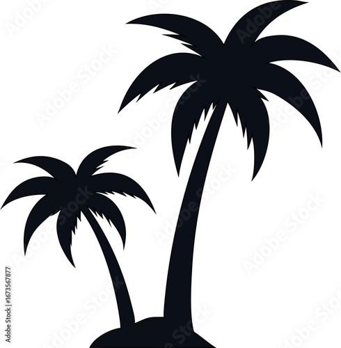 Palm tree black silhouette graphic ideal for summer holiday posters, tropical labels, and beachside themes.