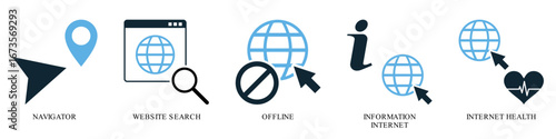 Set internet icon vector for global connectivity, web services, and online communication. This collection is ideal for illustrating digital networks, data transfer, and worldwide information access.
