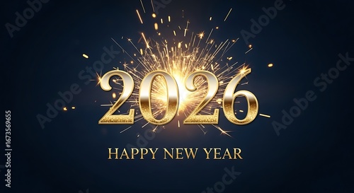 Wallpaper Mural Golden 2026 with sparks and happy new year wishes for a festive celebration and a bright future, perfect for holiday greetings and event invitations Torontodigital.ca