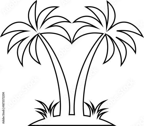 Tropical palm tree outline for summer events, beachside posters, and island travel logos.