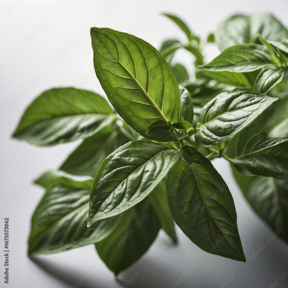Fototapeta premium Thai basil leaves isolated in studio setup.