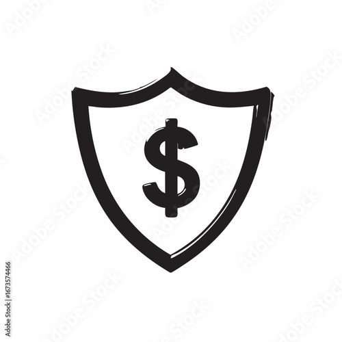 Financial security concept represented by a dollar symbol inside a shield in a hand drawn style emphasizing protection and investment strategy for secure wealth management