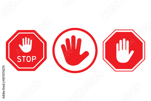 Stop, do not cross, ban, forbidden and alert icon set. Stop sign red color isolated. Vectors stop hand sign vector illustration.