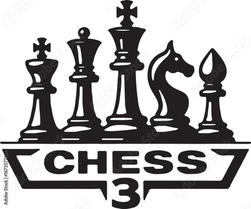 Classic Chess Pieces on Checkerboard Silhouette" Vector