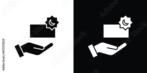 Zakat with money gift icons, emblem logo or badge designs.