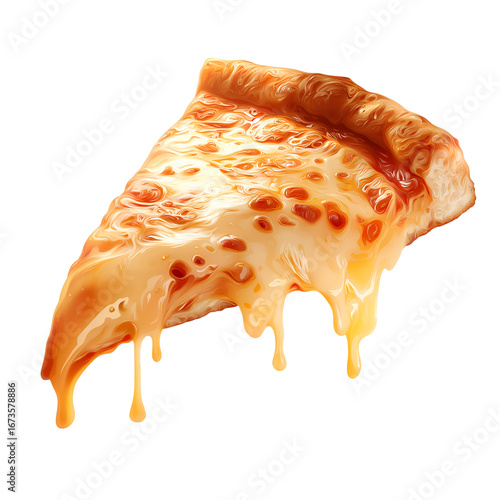 Isolated pizza slice with melted cheese

