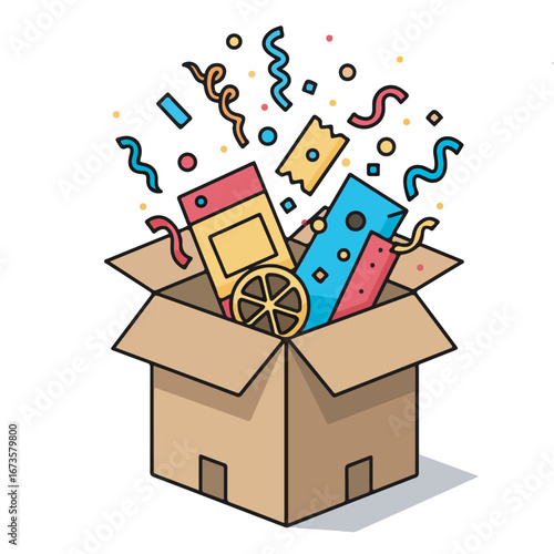 Unboxing Fun Cardboard Box Filled with Confetti and Surprises