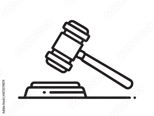 Minimalist line art of a gavel and sound block representing law justice and the legal system ideal for websites and educational materials with legal themes