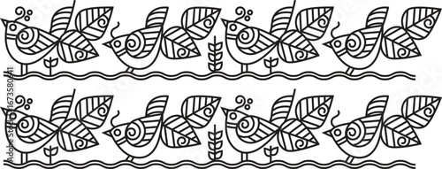 Indian Traditional and Cultural Rangoli, Alpona, Kolam, or Paisley vector line art.  tradition of the Bengal region, for textile printing, logo, and wallpaper	