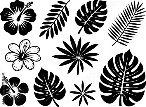 "Tropical Floral and Leaf Silhouettes Collection" Vector Bundle