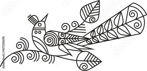 Indian Traditional and Cultural Rangoli, Alpona, Kolam, or Paisley vector line art.  tradition of the Bengal region, for textile printing, logo, and wallpaper	