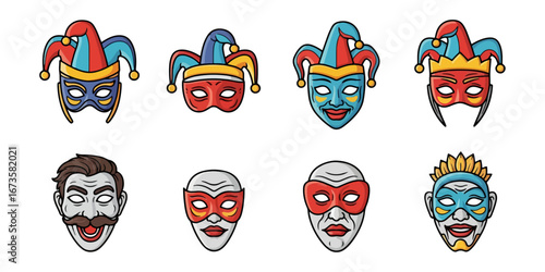 Colorful cartoon masks illustration