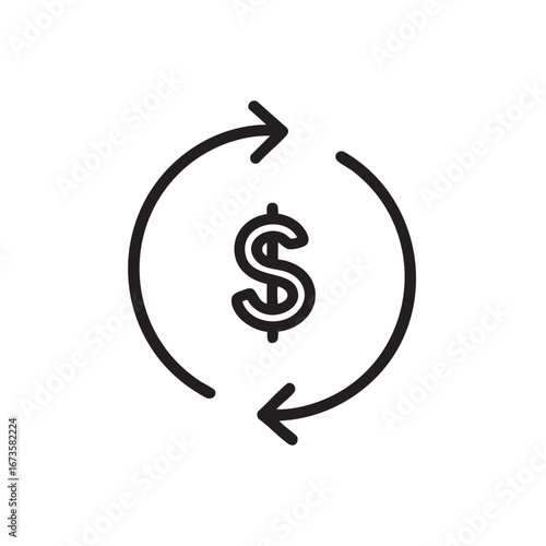 Dollar sign with circular arrows representing money flow and exchange emphasizing financial transactions and return on investment a clean and simple symbol