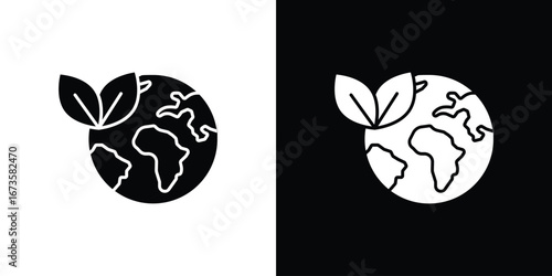 Green earth planet icons, emblem logo or badge designs.