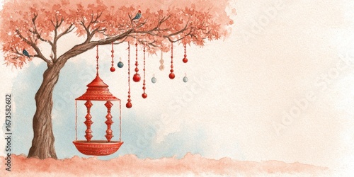 Watercolor Teej Festival Illustration